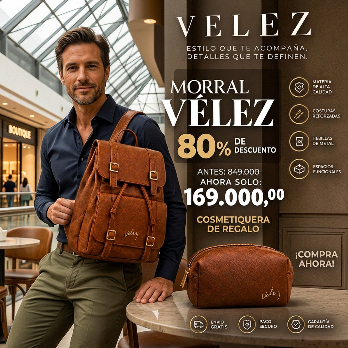 Morral Vélez de Cuero - Lote Exclusivo Con 80% OFF + Cosmetiquera de Regalo